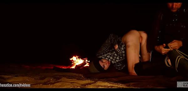  Genuine anal virgin is tied up in desert at night for anal and ass to mouth training with fingers and some hard paddling -- from a real rough sex and domination documentary (Brooke Johnson)